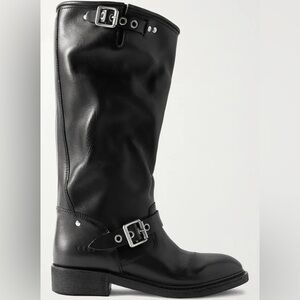 Golden Goose Black Buckled leather knee boots Leather Moto Biker Boots